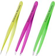 💪 professional eyebrow tweezers set of 3 with case - pointed needle nose, slant & straight precision stainless steel - ideal for ingrown hair, eyebrow & splinter removal (multi-pack) logo