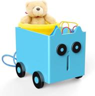 🧸 large capacity wooden toy chest with wheels for boys, girls, kids - blue storage trunk for toys, books, clothes логотип