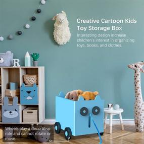 img 1 attached to 🧸 Large Capacity Wooden Toy Chest with Wheels for Boys, Girls, Kids - Blue Storage Trunk for Toys, Books, Clothes