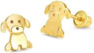 baby girls 14k gold plated cz puppy screwback earrings | silver post logo