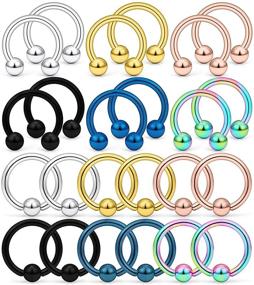 img 3 attached to 💍 Kridzisw 24PCS 16G Surgical Steel Horseshoe Captive Bead Nose Hoop Ring Septum Eyebrow Lip Cartilage Helix Tragus Earring Hoop Rings Piercing Jewelry Set for Women Men, Sizes 6mm 8mm 10mm 12mm