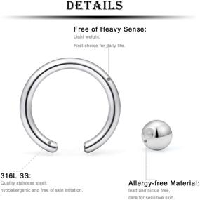 img 2 attached to 💍 Kridzisw 24PCS 16G Surgical Steel Horseshoe Captive Bead Nose Hoop Ring Septum Eyebrow Lip Cartilage Helix Tragus Earring Hoop Rings Piercing Jewelry Set for Women Men, Sizes 6mm 8mm 10mm 12mm