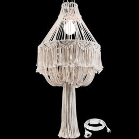 img 4 attached to 🌿 Boho Pendant Light - Handmade Macrame Woven Shade Chandelier, Modern Hanging Lamp for Bohemian Home Ceiling Decor