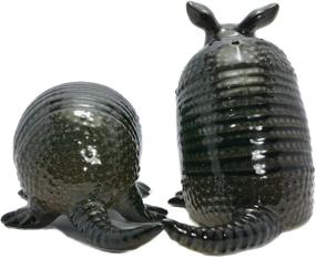 img 1 attached to 🦔 Unique Black Armadillo Ceramic Salt and Pepper Shakers Set - Hand Painted Figurine Home Decor for Dinner Table - Novelty Gift Idea, Thank You Gift for Mom