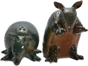 img 3 attached to 🦔 Unique Black Armadillo Ceramic Salt and Pepper Shakers Set - Hand Painted Figurine Home Decor for Dinner Table - Novelty Gift Idea, Thank You Gift for Mom