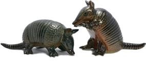 img 2 attached to 🦔 Unique Black Armadillo Ceramic Salt and Pepper Shakers Set - Hand Painted Figurine Home Decor for Dinner Table - Novelty Gift Idea, Thank You Gift for Mom