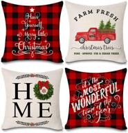 faromily farmhouse christmas pillow covers: 4-piece set of black buffalo check christmas decor farmhouse pillows with buffalo plaid christmas theme - 18x18 inch throw pillow cases logo