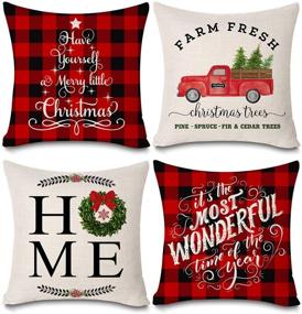 img 2 attached to Faromily Farmhouse Christmas Pillow Covers: 4-Piece Set of Black Buffalo Check Christmas Decor Farmhouse Pillows with Buffalo Plaid Christmas Theme - 18x18 inch Throw Pillow Cases