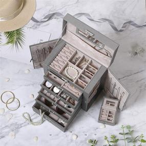 img 3 attached to 📿 ANWBROAD 6 Tier Huge Jewelry Box - Ultimate Organizer for Earrings, Rings, Necklaces, and Bracelets in a Stylish Grey Faux Leather Case