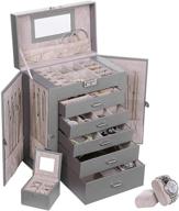 📿 anwbroad 6 tier huge jewelry box - ultimate organizer for earrings, rings, necklaces, and bracelets in a stylish grey faux leather case логотип