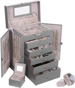 img 4 attached to 📿 ANWBROAD 6 Tier Huge Jewelry Box - Ultimate Organizer for Earrings, Rings, Necklaces, and Bracelets in a Stylish Grey Faux Leather Case
