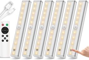 img 4 attached to 🔌 Wireless Remote Control Under Cabinet Lighting 6 Pack, 20-LED Rechargeable Dimmable Closet Lights for Kitchen Stairway Bedroom, Stick-on Touch Night Light Strip Bar, 3 Colors