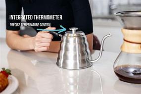 img 3 attached to Barista Warrior Stainless Steel Pour Over Kettle with Thermometer - Perfect Temperature Control for Coffee & Tea - Gooseneck Spout - Kitchen & Dorm Essential (1.0 Liter, 34 fl oz)