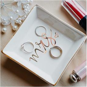 img 4 attached to 💍 Quany Life Mrs Jewelry Ring Dish: Elegant Ceramic Trinket Tray for Wedding & Engagement Gifts, Bride Desk Storage; Mr Mrs Gold - Perfect Engagement, Honeymoon or Friendship Souvenirs!