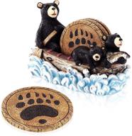 🐻 vudeco cute black bear canoe coasters set: fun bar and cabin decor accessories with rustic charm - perfect gifts for country and hunting enthusiasts - 4 coasters with bear paw design logo