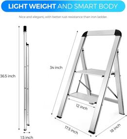 img 3 attached to Delxo 2 Step Stool: Aluminum Step Ladder - Lightweight, Heavy Duty & Portable Folding Step Stool with Wide Hand Grip - Supports up to 330 lbs