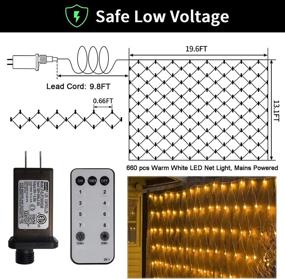 img 2 attached to 🎄 DBFAIRY 660LED Christmas Net Lights - Outdoor Mesh Lights Plug in 19.6 x 13.1 FT Fairy Bush Light Warm White Memory Built-in String Lights - Mains Powered with Remote, 8 Modes - Waterproof for Holiday Decor