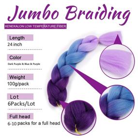 img 3 attached to 💜 6-Piece Ombre Braiding Hair Bundle - Purple to Blue to Pink Synthetic Hair for Crochet Braids - 100g Kanekalon Fiber - 24-inch Jumbo Braids Hair Extensions