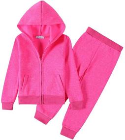 img 4 attached to 👚 Monvecle Girls Full Zip Hoodie Tracksuit Sweatshirt Top with Elastic Band Sweatpant Jogger Sets