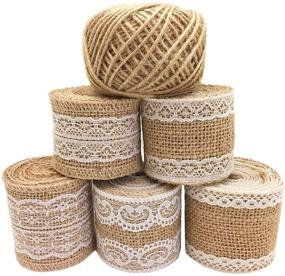 img 4 attached to 🎀 OZXCHIXU 5Pcs Burlap Ribbon Lace Roll with 30 Feet Jute Twine - Perfect for Wedding Decorations and DIY Crafts (2.2 Yards per Roll)