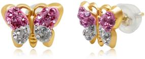 img 3 attached to 💎 Jewelili 10K Yellow Gold 1MM Preciosa Crystal Butterfly Stud Earrings in Pink and White