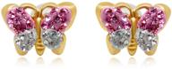 💎 jewelili 10k yellow gold 1mm preciosa crystal butterfly stud earrings in pink and white logo