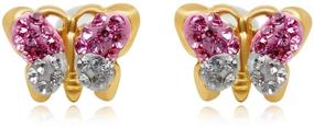 img 4 attached to 💎 Jewelili 10K Yellow Gold 1MM Preciosa Crystal Butterfly Stud Earrings in Pink and White