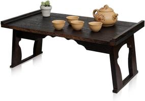 img 4 attached to 🍂 Japanese Style Floor Altar Table - Kiri Meditation Table for Meditation Decor & Buddhist Statues - Foldable Chabudai Tea Low Table for Floor Sitting - Made with Dark Walnut Paulownia Wood