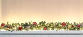 img 1 attached to 🎄 9 Ft Artificial White Pine Christmas Garland with 100 Warm White LED Lights – Flocked Holiday Mantle Decorations – Plug-In and Connect Up to 3 Garlands