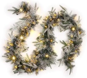 img 4 attached to 🎄 9 Ft Artificial White Pine Christmas Garland with 100 Warm White LED Lights – Flocked Holiday Mantle Decorations – Plug-In and Connect Up to 3 Garlands