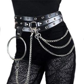 img 2 attached to 🖤 Stylish Gothic Leather Black Waist Belt Chain Layered Belly Chains for Women and Girls - Nicute Punk Body Accessories