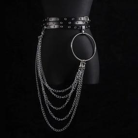 img 3 attached to 🖤 Stylish Gothic Leather Black Waist Belt Chain Layered Belly Chains for Women and Girls - Nicute Punk Body Accessories