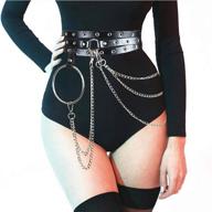 🖤 stylish gothic leather black waist belt chain layered belly chains for women and girls - nicute punk body accessories logo