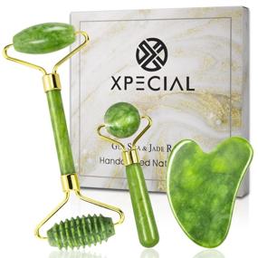 img 4 attached to 🌿 Gua Sha & Jade Roller Set for Facial Massage, Xpecial Guasha Facial Skin Care Tool for Wrinkle Removal & Eye Puffiness, Anti-Aging & Body Relaxation