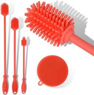 silicone bottle brush multi-pack: 3 brushes + 1 sponge - effortlessly clean narrow neck containers, vases, and glassware logo