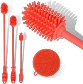 img 4 attached to Silicone Bottle Brush Multi-Pack: 3 Brushes + 1 Sponge - Effortlessly Clean Narrow Neck Containers, Vases, and Glassware