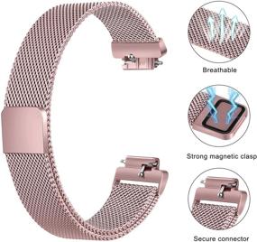 img 3 attached to 🌟 Meliya Metal Bands for Fitbit Inspire 2, Inspire HR, Inspire, Ace 2 - Stainless Steel Magnetic Lock Replacement Wristbands for Women and Men (Small, Silver+Rose Pink)
