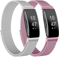 🌟 meliya metal bands for fitbit inspire 2, inspire hr, inspire, ace 2 - stainless steel magnetic lock replacement wristbands for women and men (small, silver+rose pink) logo