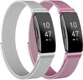img 4 attached to 🌟 Meliya Metal Bands for Fitbit Inspire 2, Inspire HR, Inspire, Ace 2 - Stainless Steel Magnetic Lock Replacement Wristbands for Women and Men (Small, Silver+Rose Pink)
