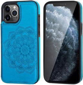 img 2 attached to 📱 Vaburs iPhone 12 Pro Max Case Wallet with Card Holder - Embossed Mandala Pattern Flower PU Leather Flip Cover - Double Magnetic Buttons, Shockproof - Blue - 6.7 Inch