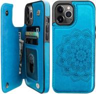 📱 vaburs iphone 12 pro max case wallet with card holder - embossed mandala pattern flower pu leather flip cover - double magnetic buttons, shockproof - blue - 6.7 inch logo