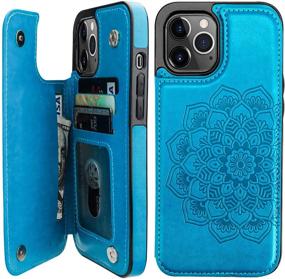 img 4 attached to 📱 Vaburs iPhone 12 Pro Max Case Wallet with Card Holder - Embossed Mandala Pattern Flower PU Leather Flip Cover - Double Magnetic Buttons, Shockproof - Blue - 6.7 Inch