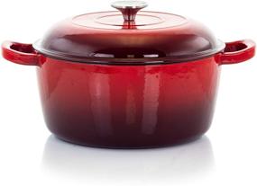 img 4 attached to 5 Quart Red MegaChef Round Enamel Cast Iron Casserole with Lid