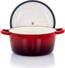 img 2 attached to 5 Quart Red MegaChef Round Enamel Cast Iron Casserole with Lid