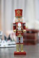 🎄 exquisite handmade wooden nutcracker christmas decoration:14-inch soldier figure adorned with sparkles, red gold and drum logo