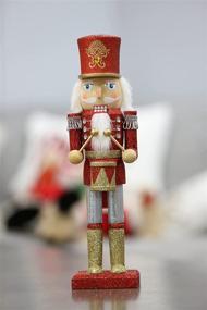 img 1 attached to 🎄 Exquisite Handmade Wooden Nutcracker Christmas Decoration:14-inch Soldier Figure adorned with Sparkles, Red Gold and Drum