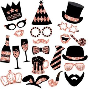 img 4 attached to 📸 Rose Gold Photo Booth Props Set - 22 pcs of Hats, Lips, Mustaches, Crowns & More - Non-Glittered, Long-lasting & Colorful - Ideal for Birthday Parties, Weddings & More