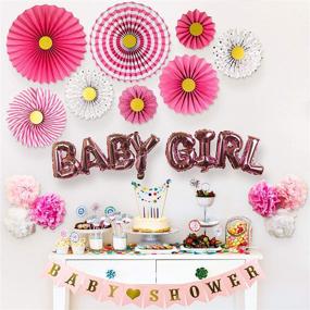 img 4 attached to 🎉 Party Baby Shower Decorations for Girl – Pink & Gold Hanging Set with Paper Fans, Banner, Tissue Pompoms Flowers & Balloons – Ideal Gift