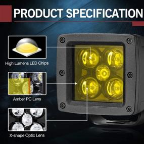 img 2 attached to 🚦 Высокая световая мощность Световые кубики Amber LED: Водонепроницаемые LED подсветки для грузовиков, квадроциклов и внедорожников - 2 шт. 3-дюймовых 100 Вт Жёлтые LED противотуманные фары от OFFROADTOWN