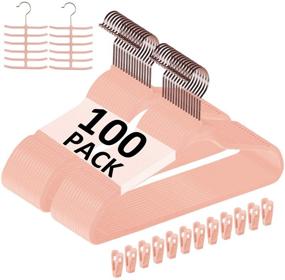 img 4 attached to 👗 VECELO Premium Velvet Clothes Hangers 100 Pack - Non Slip & Space-Saving with Finger Clips & Tie Rack - Heavy Duty Suit Hangers for Men and Women, Pink